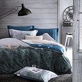 MILDLY 100% Long Staple Cotton Mountain Duvet Cover Set, Blue Green Gradient Trees Pattern Printed Comforter Cover Set