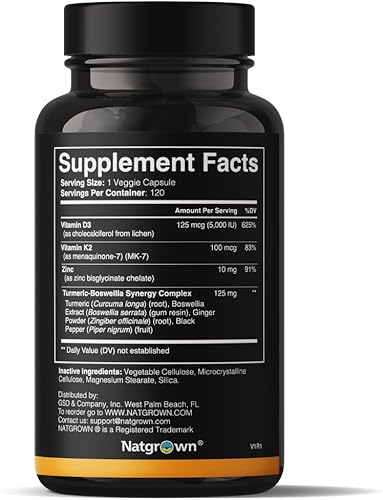 Miniatura 2 de Natgrown Vitamina D3 + K2 con zinc  Vitamina D vegana 5000 UI y Mk7 100mcg para hueso y suplemento de apoyo inmunológico  D3 K2 a base de plantas