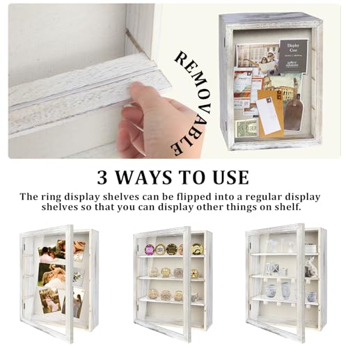 Image of Shadow Box Display Case 11x14, Deep Shadow Box Picture Frame with Linen Back and Removable Shelves, Wooden Memory Box for Wedding Bouquet, Photos, Medals, Keepsakes (White, 11x14)
