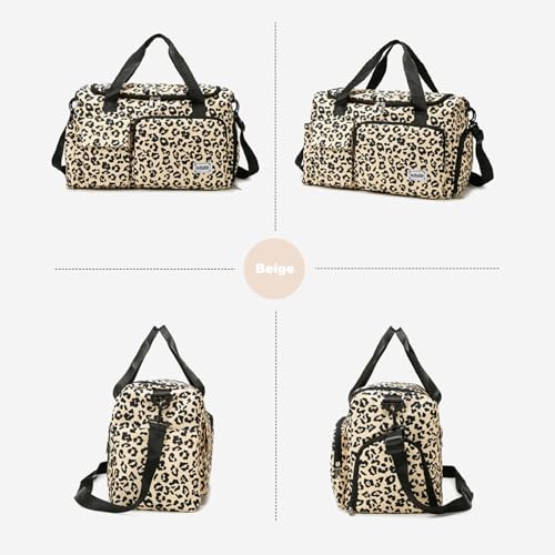 Image of Small Gym Bag for Women, Travel Duffle Bag Carry On Weekender Bag with Shoe Compartment, Leopard#Yellow, Small, Gym Bag&toiletry Bag