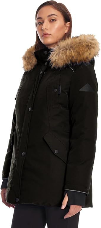 ALPINE NORTH Glacier Womens Vegan Down Winter Coat with Faux Fur Hood - Parka Jacket for Women