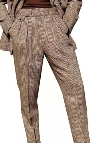 2 Piece Mens Tweed Suits Double Breasted Retro Herringbone Jackets Formal Blazer Pant Set Casual Business Coat4