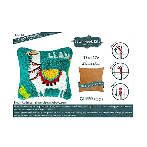 Image of clubevy Alpaca Latch Hook Kits DIY Throw Pillow Cover Crochet Crafts for Beginner Kids and Adults Handmade Crafts Home Decoration Festival Birthday Gift, 17 x17 inch