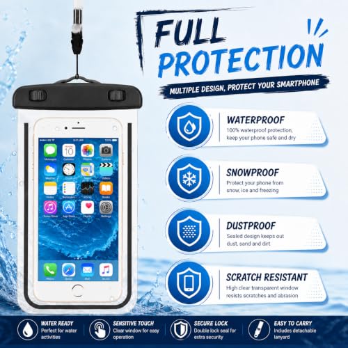 Image of Waterproof Pouch for Phone Black Black Pack of 2 with Lanyard