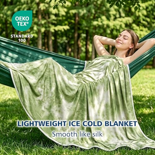 Image of EMME Cooling Blanket King Size (108 inchx90 inch) for Hot Sleepers, Arc-Chill Q-Max 0.45 Cool Fiber, Lightweight Summer Blanket for Night Sweats Relief, Ultra Breathable for Travel Outdoor, Green