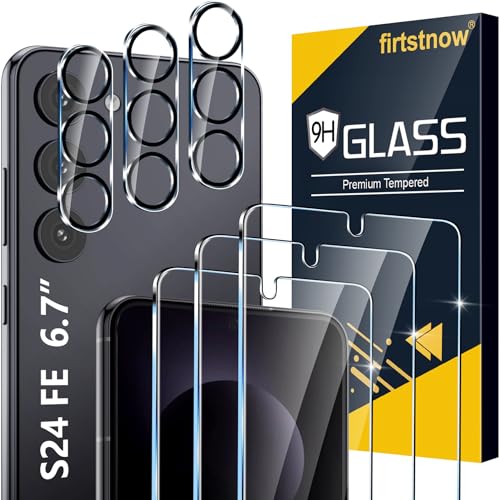 firtstnow 3 Pack for Samsung Galaxy S24 FE Screen Protector Tempered Glass + 3 Pack Camera Lens Protector Military Grade Shatterproof 9H Hardness Fingerprint Unlock Case Friendly 6.7 Inch