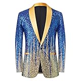Mens Fashion Gradual Change Color Sequins Suit Jacket Shawl Lapel Tuxedo Shiny Sequin Blazer One Button Suit Jacket (Large,Blue 1)