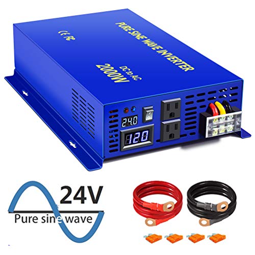XYZ INVT 2000 Watt Pure Sine Wave Inverter 24V DC to 110v 120V AC, 2000W Car Power Invert Surge 4000W Power Converter for Solar System. (2000W 24V 120V)
