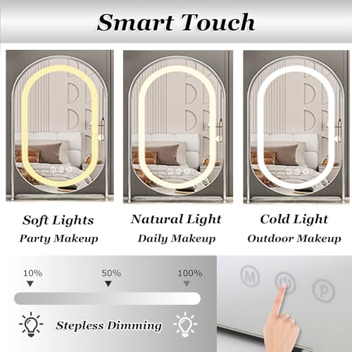Espejo de maquillaje inteligente de escritorio con sensor táctil regulable Blanco A 2