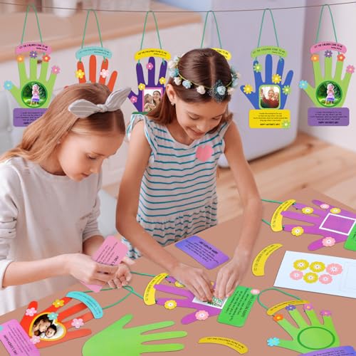 Menkxi 30 Sets Mother\'s Day Hand Picture Frame Crafts for Kids DIY Handprint Flower Mother\'s Day Crafts Make Your Own Flower Hand Keepsake with Flower Stickers for Kids Classroom Home Activities