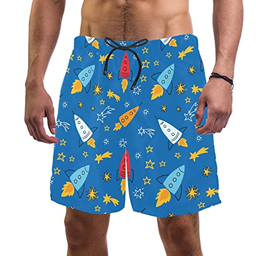 Short de bain homme avec doublure en maille anti-irritation bleu XL motif fusée