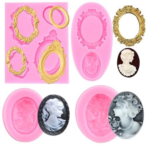 RFGHAC Set di 4 stampi in silicone con cornice per foto di Lady Avatar, motivo cameo, per decorare torte, cupcake, caramelle, cioccolato, pasta di gomma, pasta polimerica