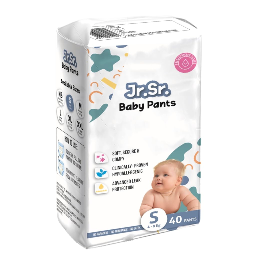 Baby Diaper Pants | 10-12 hr Absorption with Advanced Leak Protection | Safe For Babies Skin | Soft, Secure & Comfy (S, 40, count)