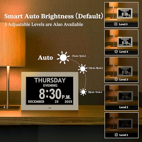 Image of 10.1'' Extra Large Digital Clock, 1280*800p HD Display, Dementia Clock For Seniors, Digital Clock With Date, Time, Day Of Week, 10 Reminders & 6 Alarms, Auto Dimming & DST, Remote Control, White