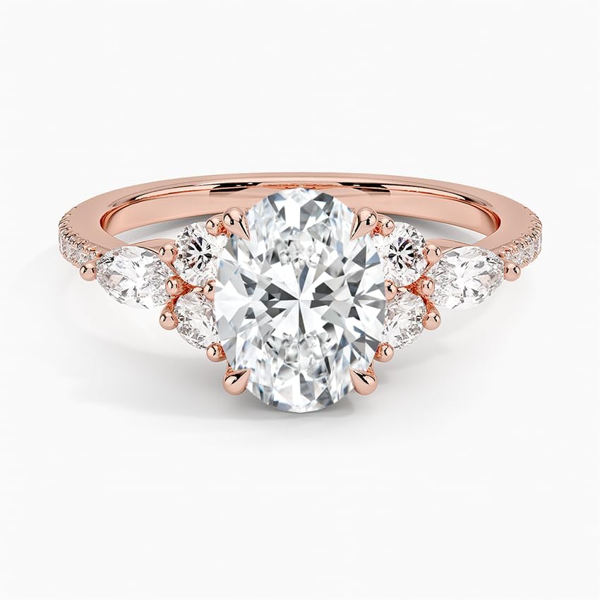 Miniatura 5 de IGI 2.06 Carat White Oval Excellent Cut Four Claw Prongs Lab Created Diamond Engagement Ring With Side Marquise and Round Lab Diamonds In 14k Gold