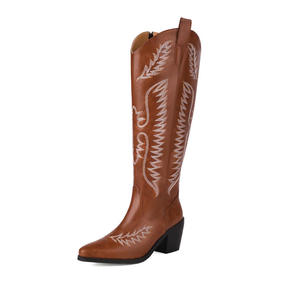 Remxi Stivali Cowboy Donna Tacco Grosso 5 Cm Con Cerniera - Western Nero, 39 EU