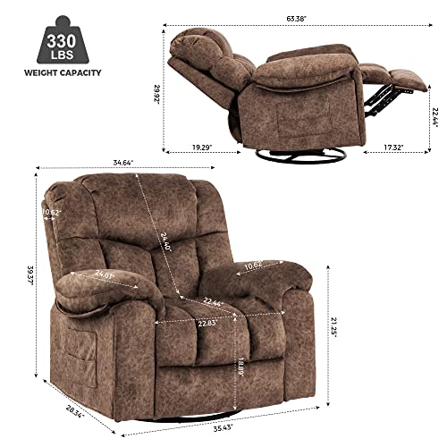 Homyedamic Recliner Chair Massage Rocker Swivel Heated With Hideable Cup Holders, Oversized Lounge Wide Lazy Boy Ergonomic Single Sofa Seat For Living Room Bedroom (Brown) #TOP2