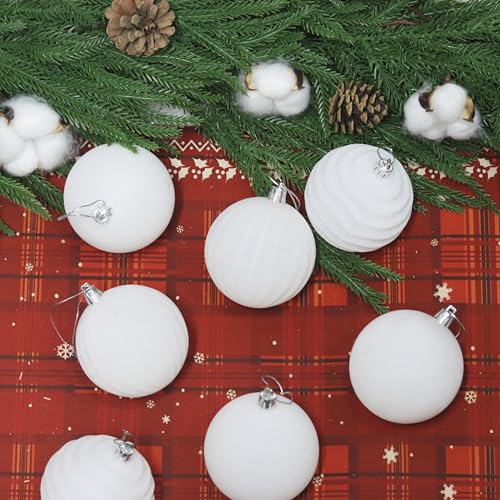 Image of Senjie 12 PCS Velvet Ornaments Balls Sets for Christmas Tree 3.15 inch Flocked Christmas Balls Assortment for Xmas Tree Holiday Decor Cream