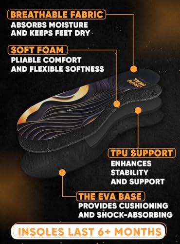 Image of CRUVHEAL High Arch Support Inserts Men Women - Plantar Fasciitis - Comfort for Foot Pain Relief - Anti-Fatigue - Orthotic Shoe Insoles (M, Black)