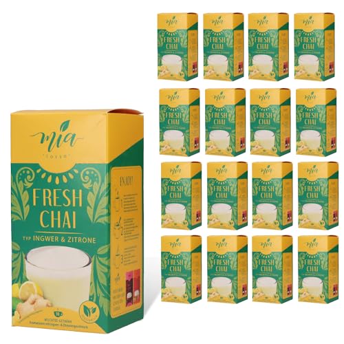 MASSIMO MIA Fresh Chai Jengibre y Limón Té con leche en polvo, 16 unidades (10 palos x 25 g), fácil preparación, soluble, 160 tazas, paquete de almacenamiento