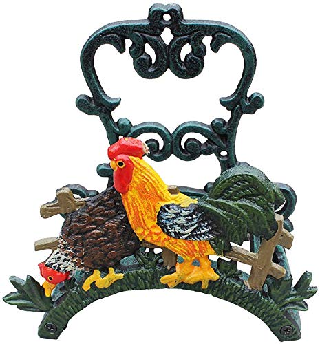 Sungmor Heavy Duty Cast Iron Garden Hose Holder - Water Hose Hanger Wall Mounted - Decorative Indoor Outdoor Hose Rack Reel | 50FT 75FT 100FT Water Hose Storage - Lovely Cock Metal Hose Stand