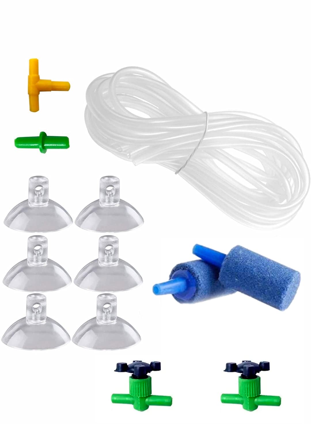 Mistletoe Product Air Pump Accessories 3ft Silicone Air Tube with 2 Air Stones, 6 Suction Cups, 1 T-Connectors and 1 I-Connectors 2 Air Controller (Colour May Vary)