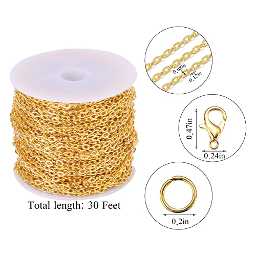 Forise 30 Feet Necklace Chains 2mm Cable Links Gold Plated Chain for DIY Jewelry Making, Bracelet Necklace Making Chains Set with 20Pcs Lobster Clasps 50Pcs Jump Rings - Thumbnail 2