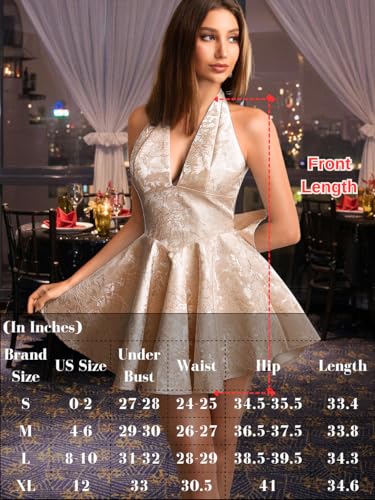 Image of ShawGobow Jacquard Corset Dress,Deep V Halter Mini Dresses with Bow Back,Sexy Birthday Outfits Women Homecoming Prom Formal