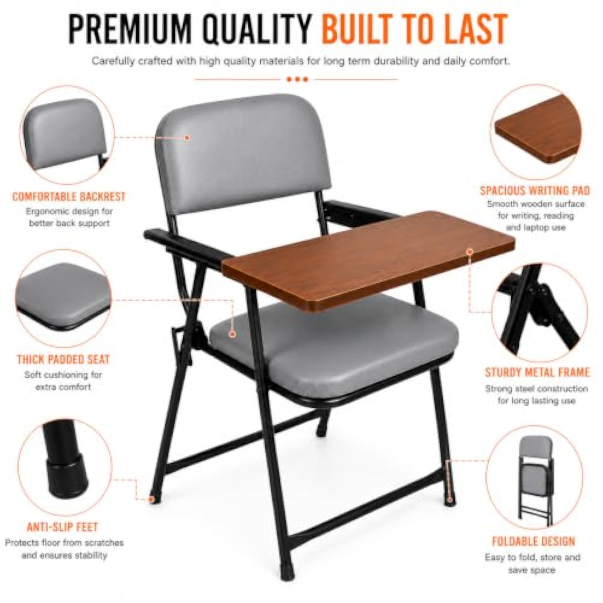 Foldable Study Chair with Large Writing Pad