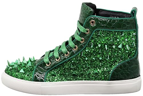 Image of Enzo Romeo Men's High Top Crystal Shimmer Rhinestone Blink Flat Spike Fashion Sneakers Shoes BUL2