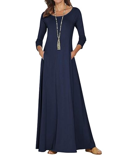 Jacansi Women's Cotton 3/4 Long Sleeve Maxi Dress Casual Home