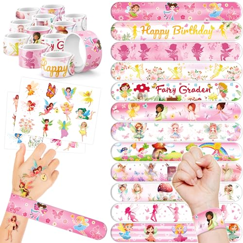 48PCS Fairy Party Favors - 24 Tattoos & 24 Slap Bracelets, Ideal for Fairy-Themed Birthdays, Baby Showers, and Classroom Rewards for Kids