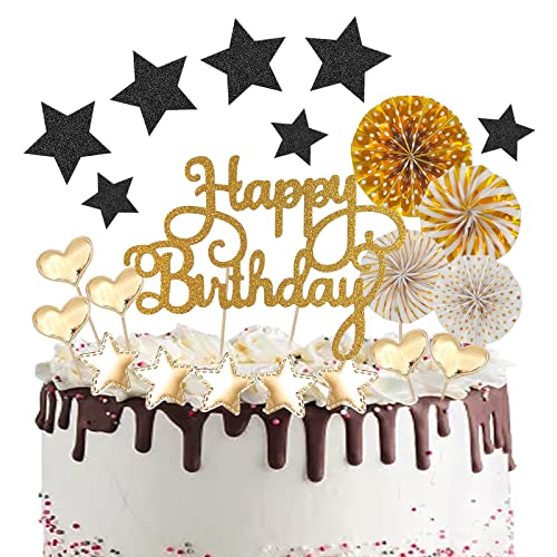 MOHOWIN 22 Stücke Cake Topper Geburtstagstorte Topper,Tortenverzierung Geburtstag,Birthday Kuchen,Papierfächer Kuchendeko Geburtstagstorte,Torte für Geburtstagsfeier Dekoration Cover