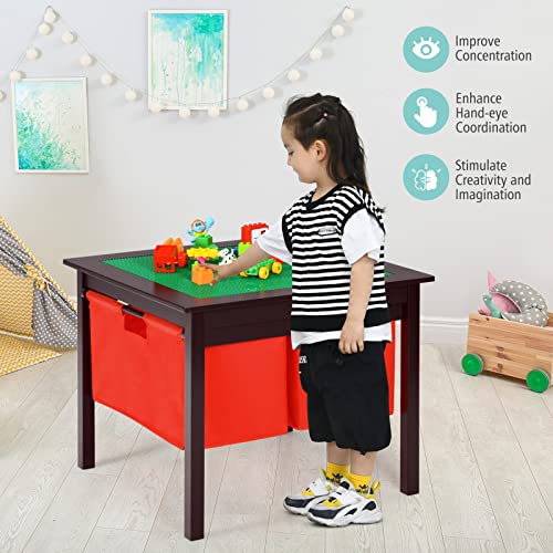 Costzon Kids Table, Children Wooden Activity Table W/Storage Drawers, 2 In 1 Building Block Tabletop For Arts, Crafts, Reading, Preschool, Nursery, Kindergarten, Toddler Table (Espresso) #TOP3