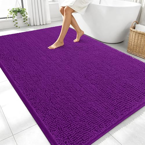 Image of OLANLY Large Bathroom Rugs 70x46, Extra Soft Absorbent Chenille Bath Rugs, Rubber Backing Quick Dry, Machine Washable Bath Mats for Bathroom Floor, Tub and Shower, Home Decor Accessories, Purple