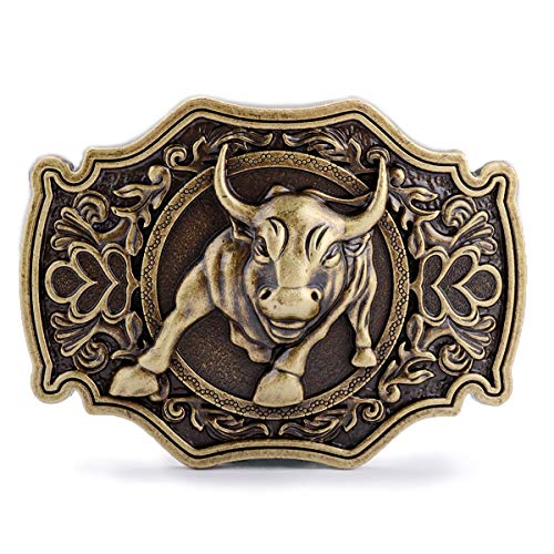 HIUHIU 3D Stier massivem Messing Gürtelschnalle westlichen Metall Cowboy Cover