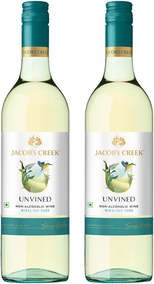 Jacob's Creek UNVINED Riesling Non Alcoholic White Grape Still Wine, 750ml (Pack of 2 Bottles)
