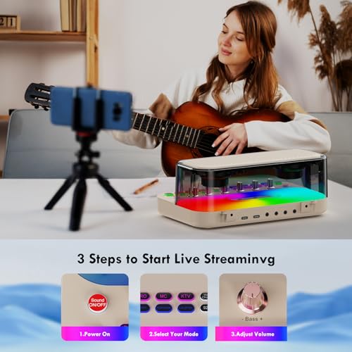 Image of Portable Karaoke Machine with 2 Wireless Microphones, Bluetooth PA System Speaker with EQ Control, Vocal Removal, Noise Reduction, Reverb & Sound Effects, for Singing /Live Streaming /Gaming /Home Party