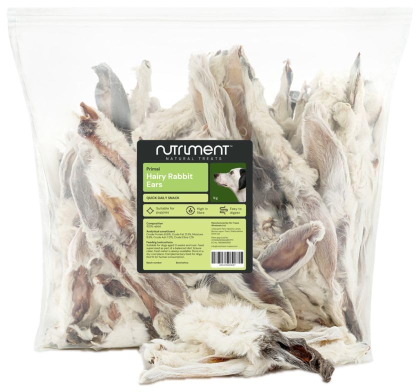 Natural Treats Air Dried Hairy Rabbit Ears (1kg) Low Fat Dental Chew Dog Treats