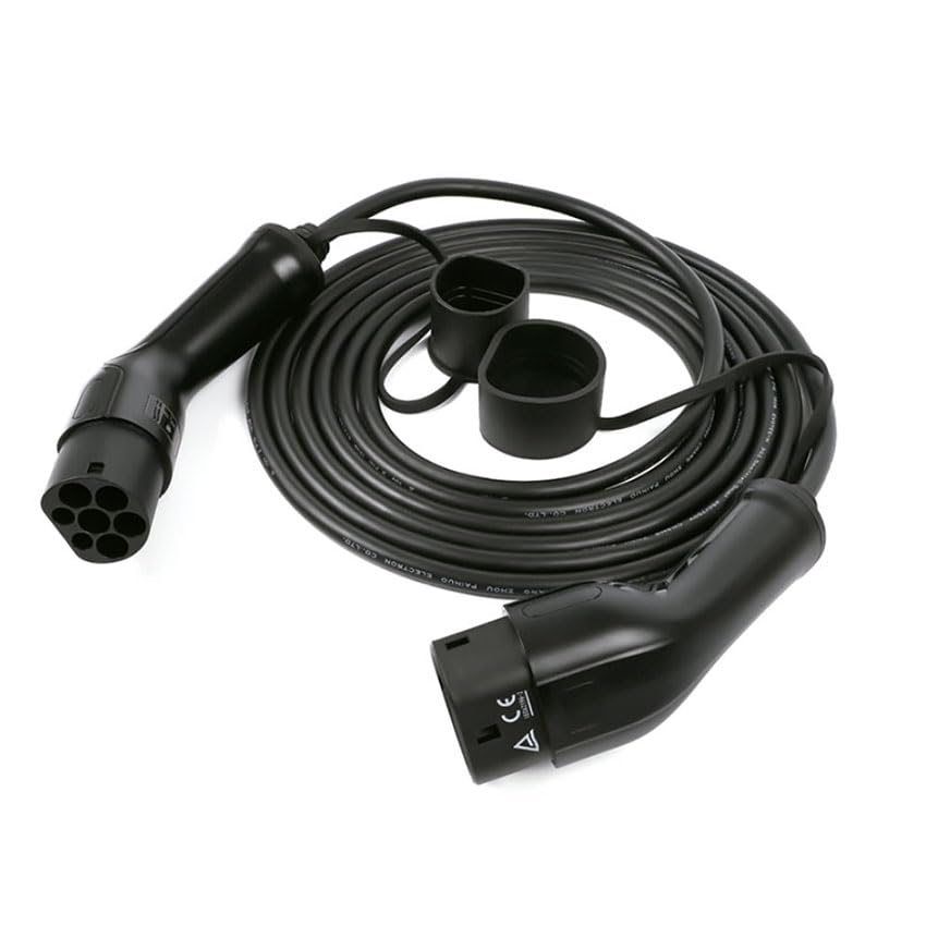 Manguera de Carga para Coche eléctrico, Tipo 2, 5 Metros, 32A, 480V, IP55; Ideal para Recarga Segura y eficiente en Exteriores.