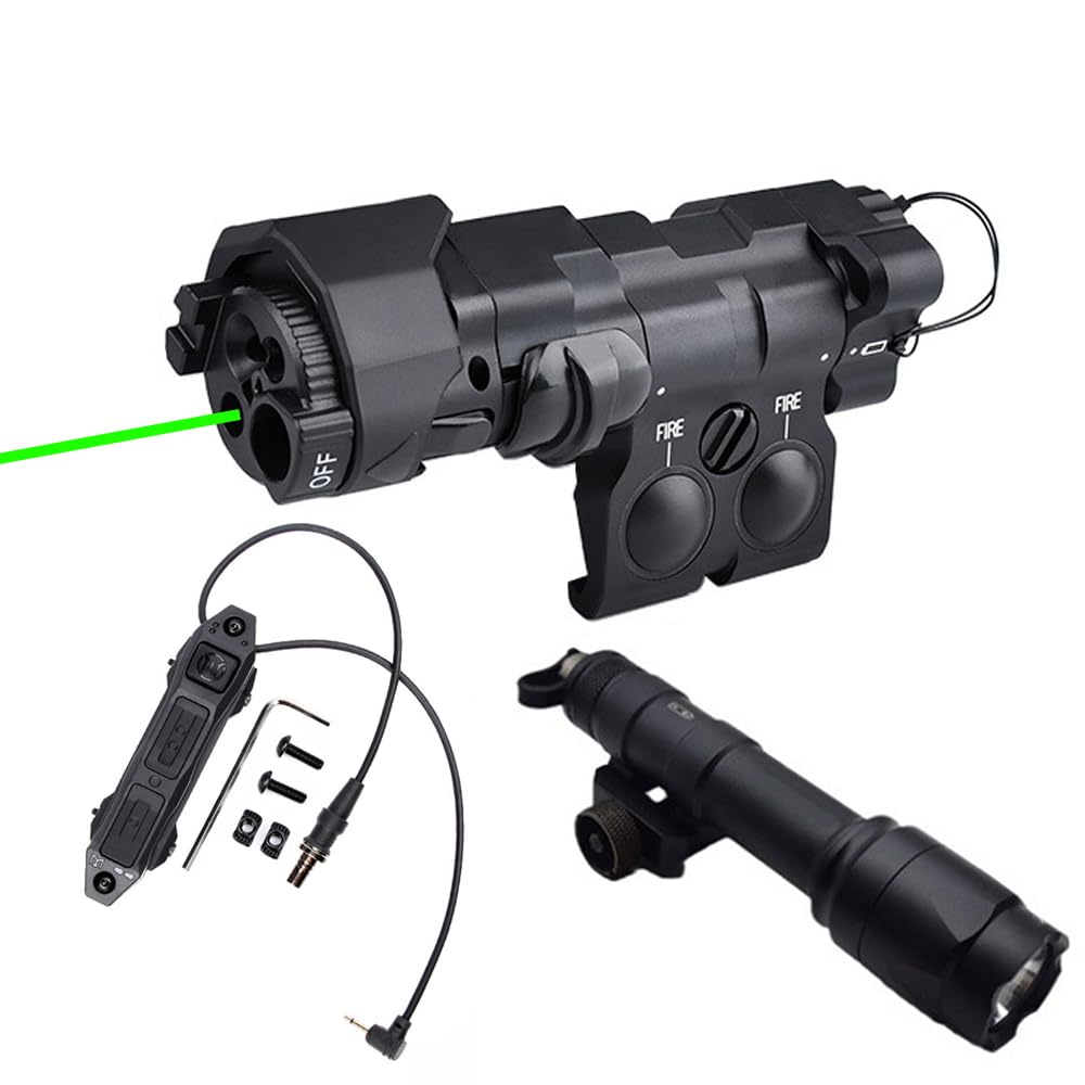 Nylon ML C1+ Box Laser Sight Indicator(with IR+Red/Green/Blue Laser+IR Fill Light+LED Light),& M600C Strong Flashlight & NEW Modular Dual Remote Pressure Switch(SF+2.5 Plug) Combo,Black