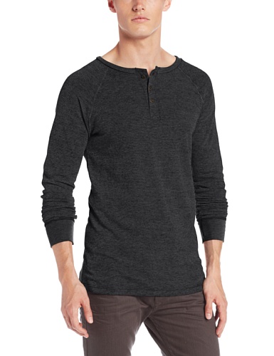 Threads 4 Thought Men's Long Sleeve Thermal Henley, Black, Medium