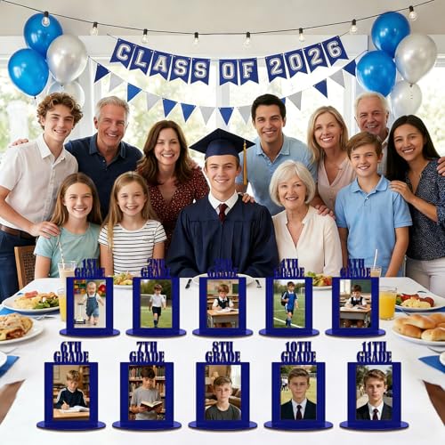 Image of AceOrbit 13 Pcs K-12 Picture Frame 4 x 6 Inch Kindergarten Through 12th Grade Picture Frame Grad School Photo Display for Graduation Party Supplies(Blue)