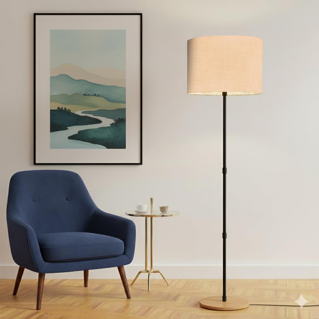 Rellon Industries Floor Lamp for Living Room with 3 Shelves Decorative Metal Floor Lamp Standing Home Decoration Floor JuteLamp Shade Reading for Bedroom, Office,Kitchen (A2)