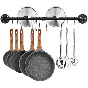 Astory Wall Holder Pot Pan Bar Rack, 100cm Hanging Pot Bar Rack Kitchenware Coat Hanger with 10 Hooks, Black