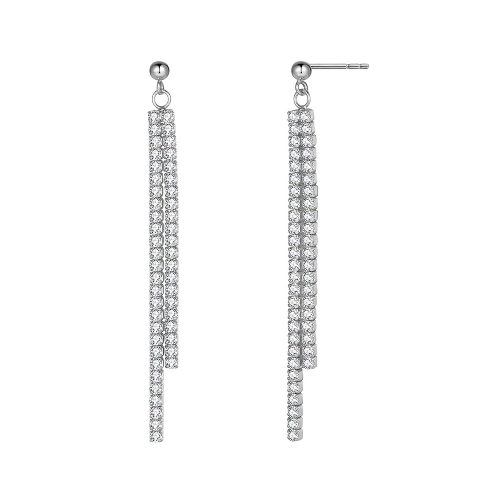 Orecchini pendenti da donna, in argento Sterling con doppia linea di zirconi