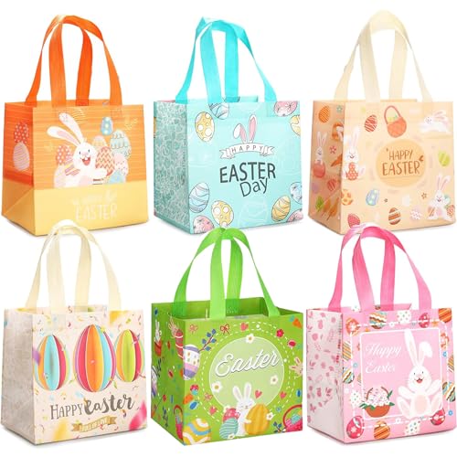 BELSVOR Lot de 6 sachets cadeaux de Pâques, 6 sacs de Pâques avec poignées, Sacs cadeaux de...
