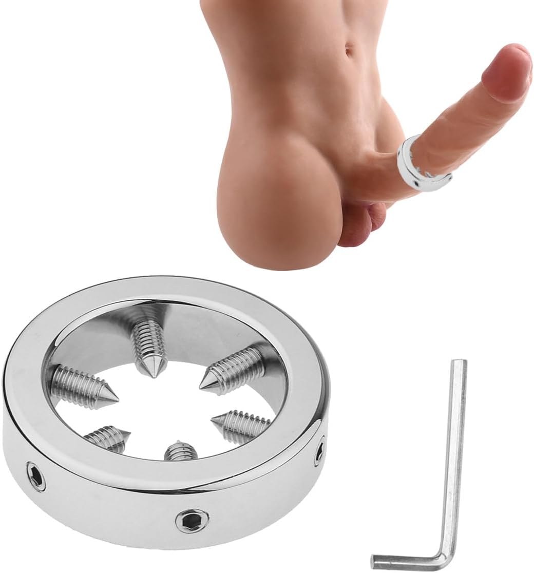 Stainless Steel Cock Ring with 6 Screws Chastity Device Bondage Erotic Penis Rings Sex Toys SM Scrotum Stretcher for Male Training Devices (45mm/1.77in)
