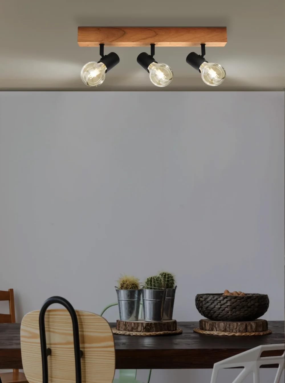 Eglo Townshend 3 Rustic Industrial Ceiling Spotlight in Wood & Black Steel – 2-Light E27 Ceiling Light Fixture – Vintage Indoor Lighting-image-43