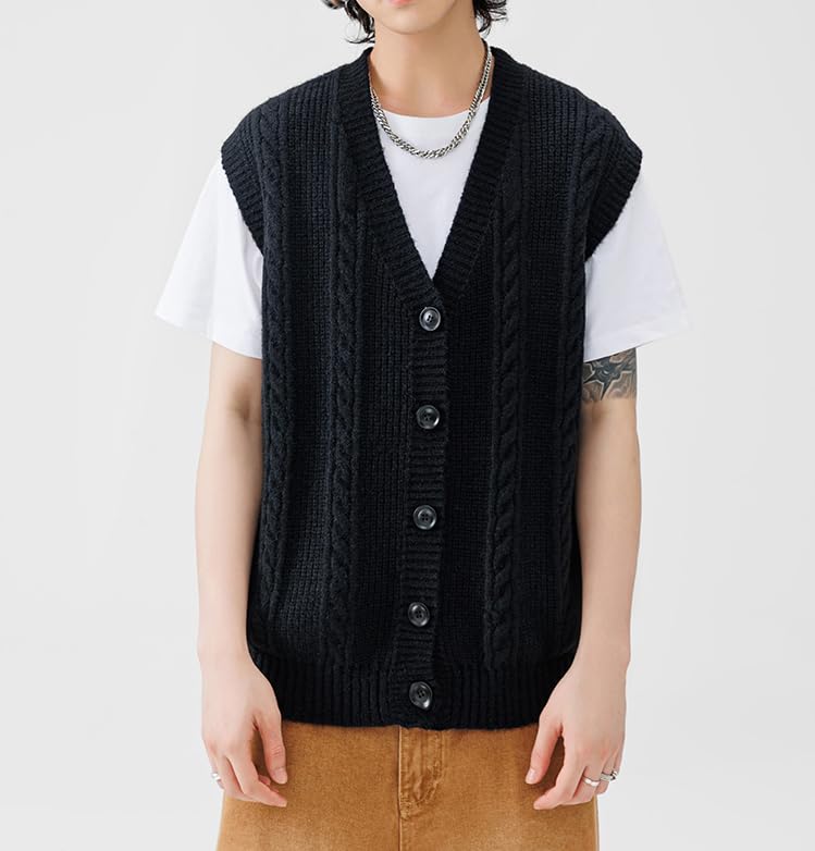 V Neck Cable Knit Sweater Vest Button Sleeveless Crop Knitwear Tank4